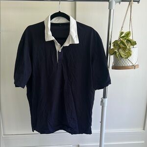 Uniqlo White and Blue Polo Shirt Relaxed Fit